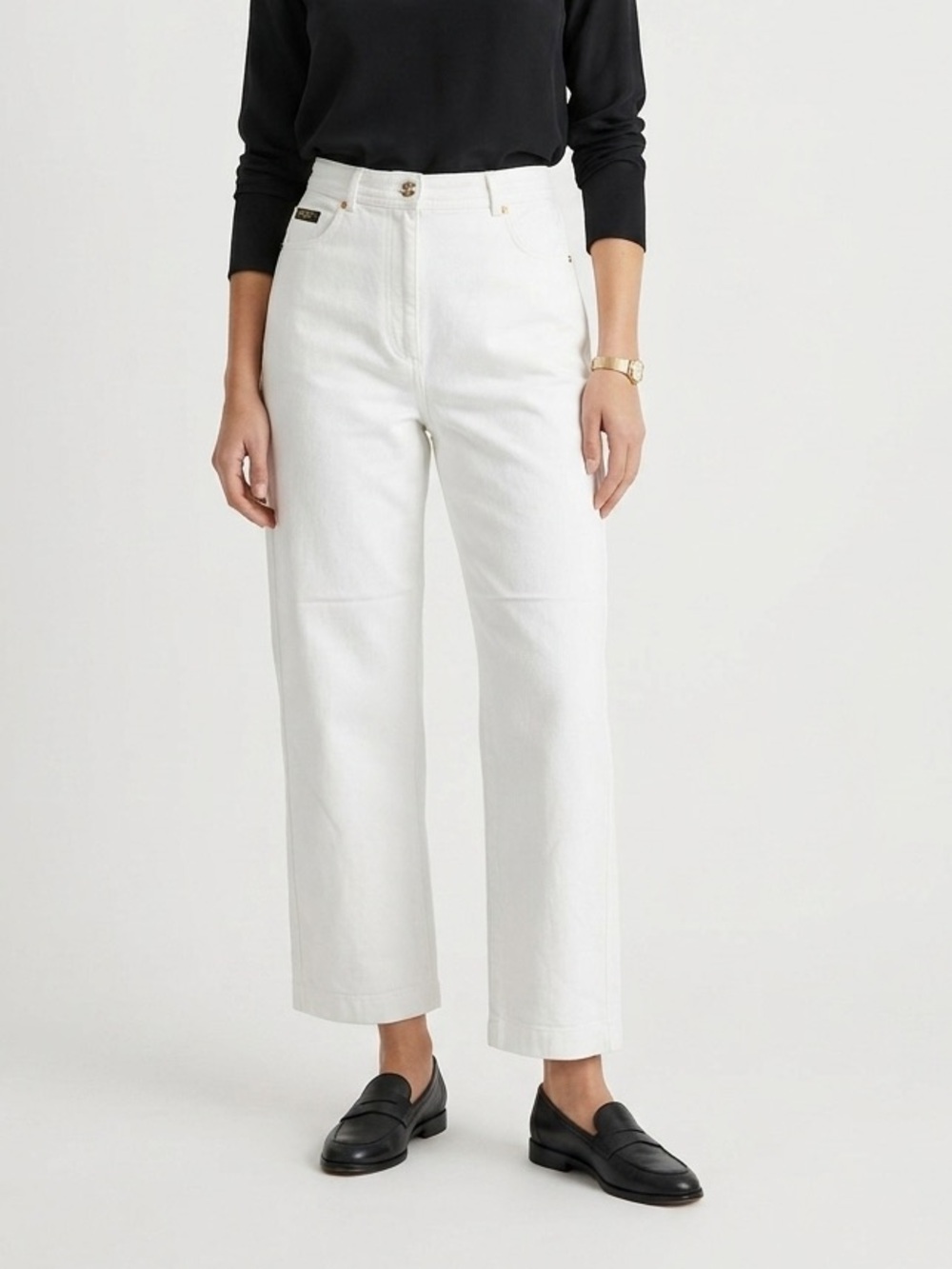 St. John Vintage White High-Waist Jeans with Gold Hardware
